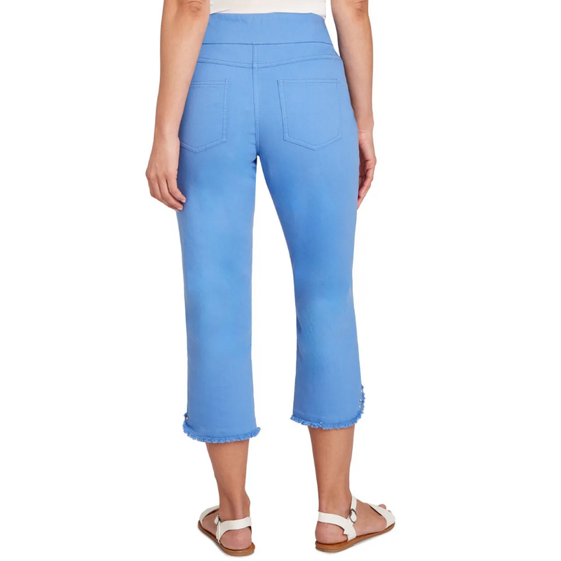 Ruby Rd. Womens Women's Pull-On Stretch Denim Lace Hem Capri Pants