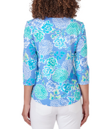 Ruby Rd. Womens Bali Blue Chrysanthemum Knit Top