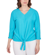 Ruby Rd. Womens Knit V-Neck 3/4 Sleeve Tie-Front Top