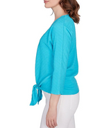 Ruby Rd. Womens Knit V-Neck 3/4 Sleeve Tie-Front Top