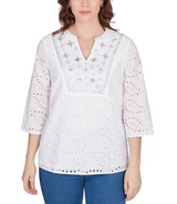 Ruby Rd. Womens Embellished Paisley Eyelet Top