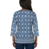 Alfred Dunner Womens Batik Tile Square Neck Top