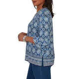 Alfred Dunner Womens Batik Tile Square Neck Top