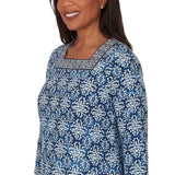 Alfred Dunner Womens Batik Tile Square Neck Top