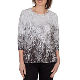 Alfred Dunner Womens Mono Ombre Animal Print Top