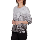 Alfred Dunner Womens Mono Ombre Animal Print Top
