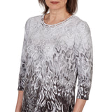 Alfred Dunner Womens Mono Ombre Animal Print Top