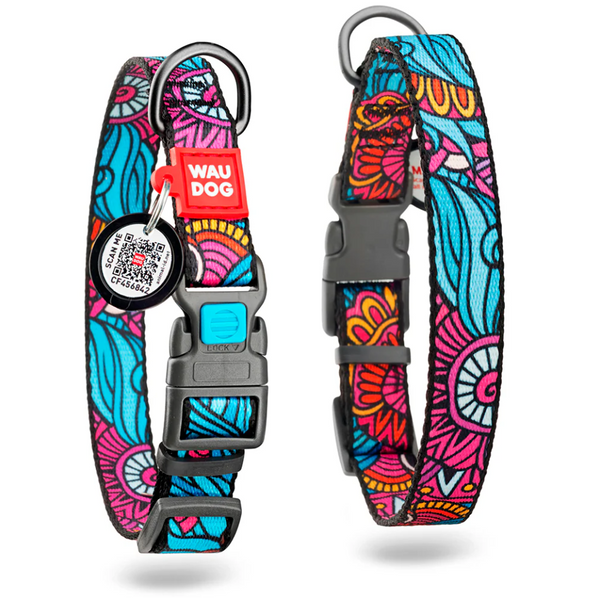 WAUDOG Nylon Dog Collar with QR-Passport - Size Medium