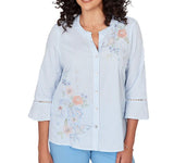 Ruby Rd. Women's Striped Floral Embroidered Button Down Top