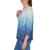Alfred Dunner Womens Ombre Medallion Knit Top