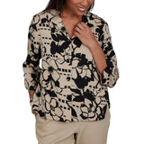Alfred Dunner Womens Geo Floral Button Front Top