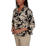 Alfred Dunner Womens Geo Floral Button Front Top