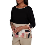 Alfred Dunner Womens Spliced Patchwork Woven Top