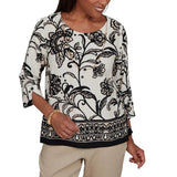 Alfred Dunner Womens Scroll Border Top with Necklace
