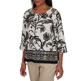 Alfred Dunner Womens Scroll Border Top with Necklace