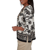 Alfred Dunner Womens Scroll Border Top with Necklace