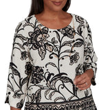 Alfred Dunner Womens Scroll Border Top with Necklace