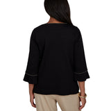 Alfred Dunner Womens Scroll Leaf Embroidered Top
