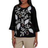 Alfred Dunner Womens Scroll Leaf Embroidered Top
