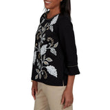 Alfred Dunner Womens Scroll Leaf Embroidered Top