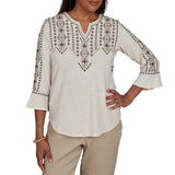 Alfred Dunner Womens Geo Embroidered Printed Back Top