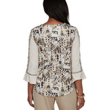 Alfred Dunner Womens Geo Embroidered Printed Back Top