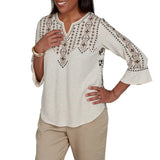 Alfred Dunner Womens Geo Embroidered Printed Back Top