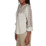 Alfred Dunner Womens Geo Embroidered Printed Back Top