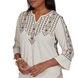 Alfred Dunner Womens Geo Embroidered Printed Back Top