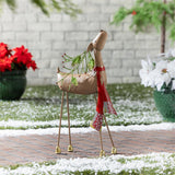Evergreen Holiday Poinsettia Red Scarf Deer Metal Garden Statue