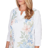 Ruby Rd. Womens Blooming Floral Embroidered Split Neck Top