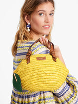 Kate Spade Lemon Drop Straw Crossbody Handbag
