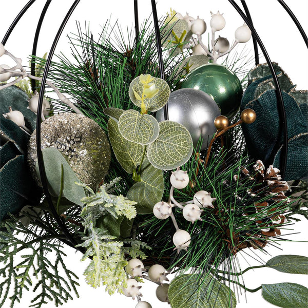 Evergreen Shades of Green Artificial with Metal Orb and Ornaments Hanging Decor