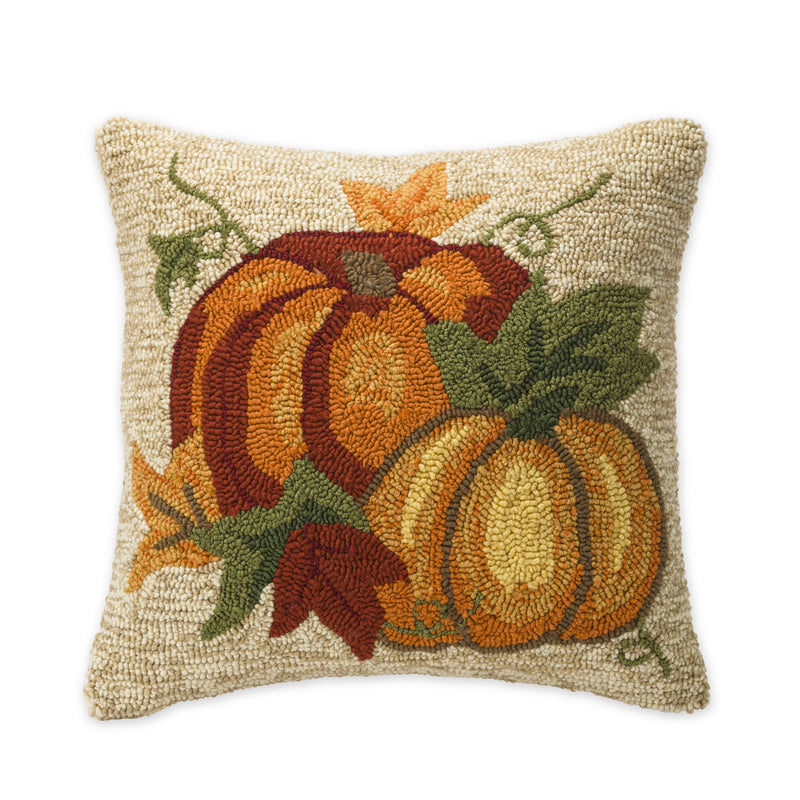 Plow & Hearth 2 Pumpkins Hooked Pillow
