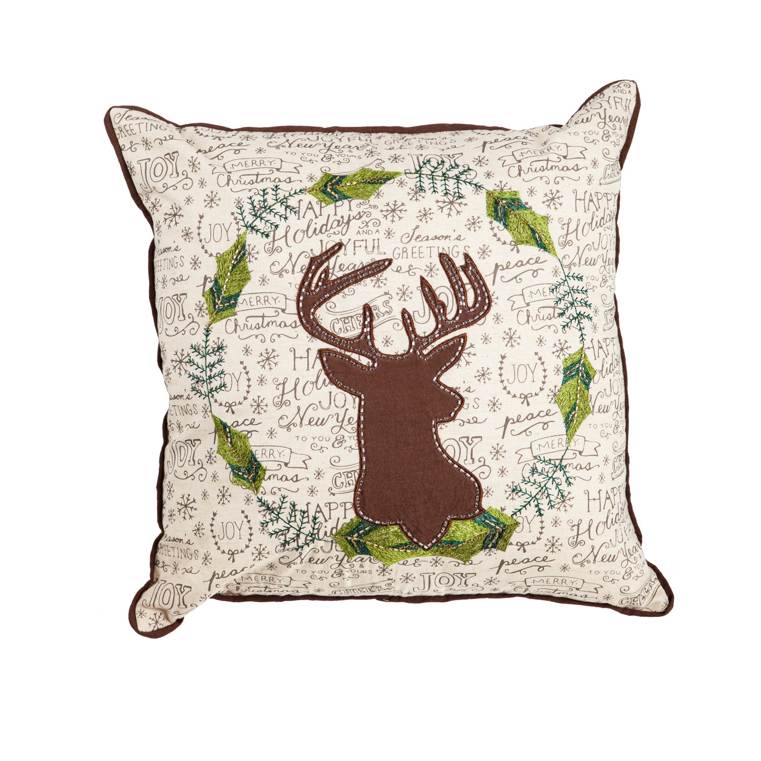 Evergreen Holiday Deer Square Pillow