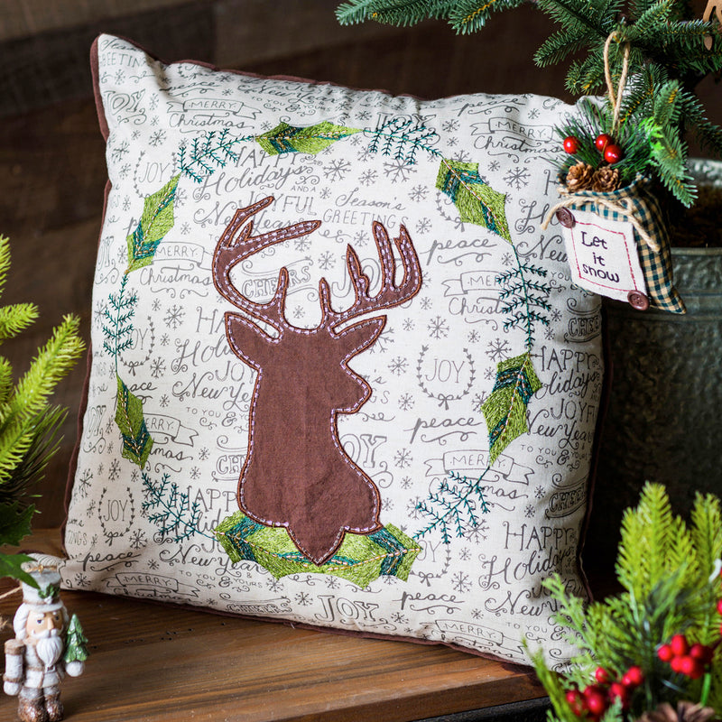Evergreen Holiday Deer Square Pillow