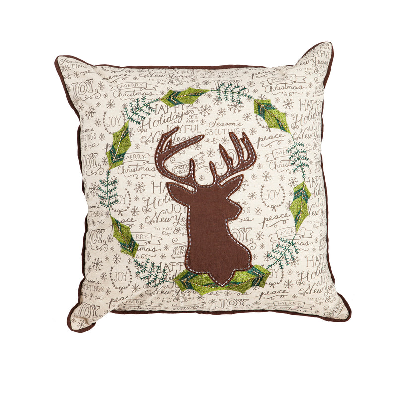 Evergreen Holiday Deer Square Pillow