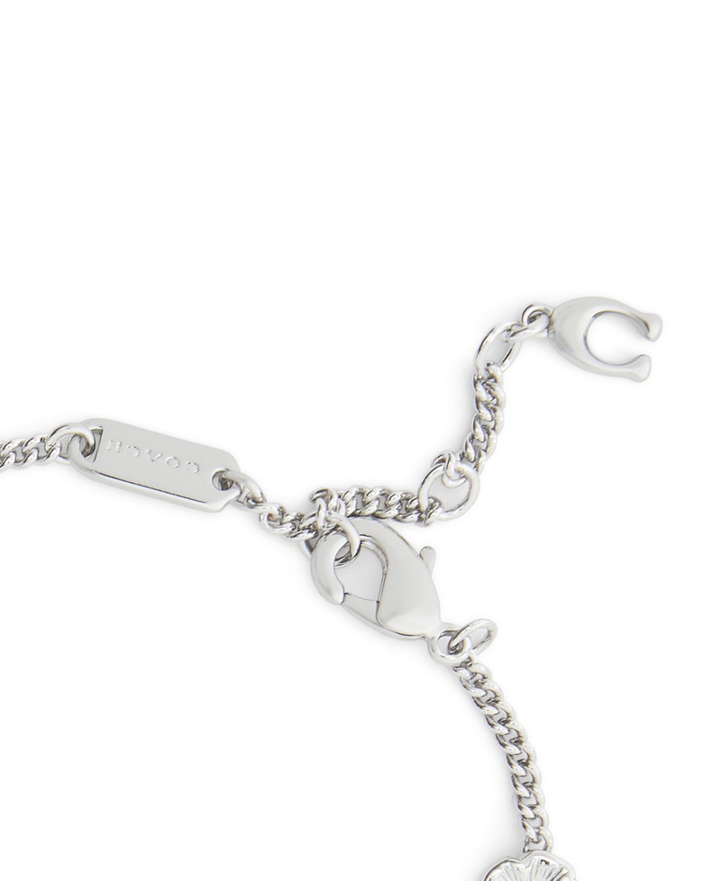 COACH Silver Tea Rose Station Linear Bracelet