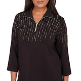 Ruby Rd. Womens Heat Set Embellished Zip Mock Neck Top