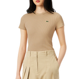 Lacoste Womens Slim Fit Ribbed Cotton Short Sleeve T-Shirt