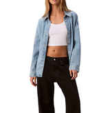 Calvin Klein Womens Denim Relaxed Button-Down Long Sleeve Shirt