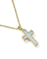 Kendra Scott Cross Gold Pendant Necklace - Light Blue Dichroic Glass