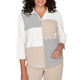 Ruby Rd. Womens Colorblock Quarter Zip Patchwork Top