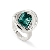 UNOde50 Ser Valiente Silver-Plated Green Crystal Ring - Size 8.5