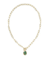 Kendra Scott Daphne Gold Link and Chain Necklace - Veined Green Malachite