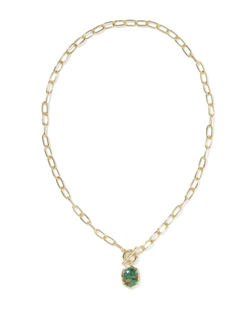 Kendra Scott Daphne Gold Link and Chain Necklace - Veined Green Malachite