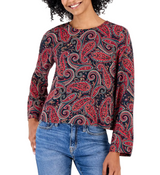Nautica Womens Paisley Roll-Cuff Long Sleeve Blouse Top