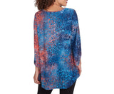 Ruby Rd. Womens Tie Dyed Indigo Spots 3/4 Sleeve Top