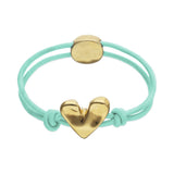UNOde50 Teal Elastic Thread Gold Heart Charm Bracelet - Medium