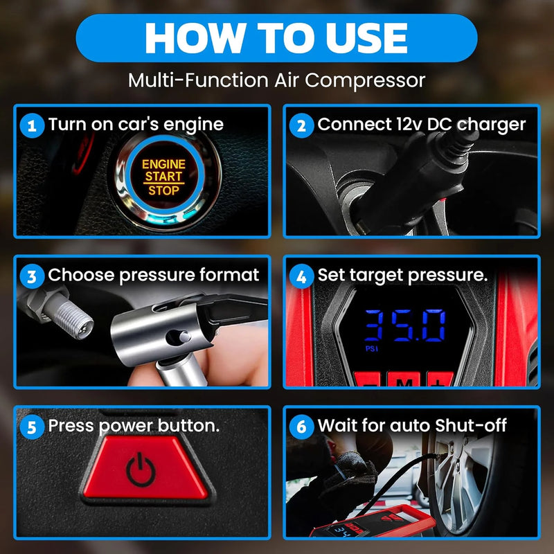 Bullseye Tire Inflator 150 PSI Portable Air Compressor Electric Pump